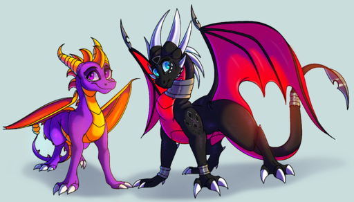 2020 3_toes absurd_res activision barefoot claws crossgender cynder dragon duo feet female feral head_crest head_spines hi_res horn male membrane_(anatomy) membranous_wings plaguedogs123 scales scalie simple_background spiked_tail spikes spikes_(anatomy) spines spyro spyro_the_dragon standing toe_claws toes video_games western_dragon wings // 3540x2021 // 2.5MB