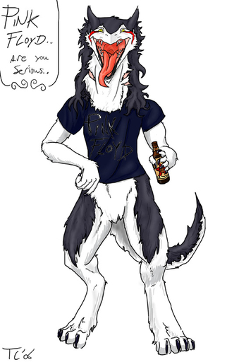 4_toes 5_fingers alcohol ambiguous_gender beverage bottle clothing feet fingers holding_bottle holding_object looking_at_viewer mammal open_mouth pink_floyd rain_silves scar sergal shirt solo text toes tongue tongue_out topwear tristikov // 519x824 // 92.3KB