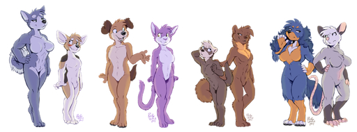 2017 anthro bailey_(housepets!) breasts breel_(housepets!) canid canine canis dachshund didelphid domestic_cat domestic_dog domestic_ferret duchess_(housepets!) featureless_breasts featureless_crotch felid feline felis female front_view fur grape_jelly_(housepets!) group gulonine herding_dog hi_res hunting_dog husky jessica_(housepets!) keene_(housepets!) king_(housepets!) lineup male mammal marsupial marten multicolored_body multicolored_fur mustela mustelid musteline nordic_sled_dog nude pastoral_dog peanut_butter_(housepets!) pine_marten rick_griffin signature simple_background smile spitz true_musteline two_tone_body two_tone_fur virginia_opossum webcomic webcomic_character welsh_corgi white_background wolf // 1812x674 // 586.4KB