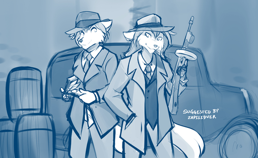 anthro barrel blue_and_white brother brother_and_sister canid canine canis car clothed clothing conditional_dnp duo fedora female gun hand_in_pocket hat headgear headwear hi_res holding_object holding_weapon keidran looking_aside male malefemale mammal money monochrome natani necktie pockets pose ranged_weapon sibling sister sketch smile submachine_gun suit thompson_gun tom_fischbach toothpick topwear trigger_discipline twokinds vehicle vest weapon webcomic webcomic_character wolf zen_(twokinds) // 1708x1052 // 1.4MB