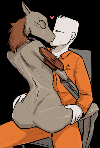 <3 alpha_channel ambiguous_gender anon canid canine clothing d-class duo hi_res human jumpsuit keadonger kissing male mammal nude orange_clothing orange_jumpsuit scp-1991 scp_foundation sitting straddling // 1249x1845 // 683.1KB