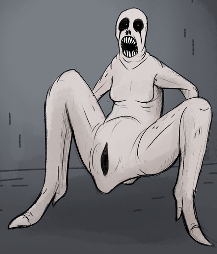 black_genitals black_pussy breasts featureless_breasts female genitals grey_background hi_res humanoid keadonger looking_at_viewer monster nightmare_fuel nude open_mouth presenting presenting_pussy pussy scp-3199 scp_foundation sharp_teeth simple_background solo teeth white_eyes // 1040x1216 // 1008.6KB
