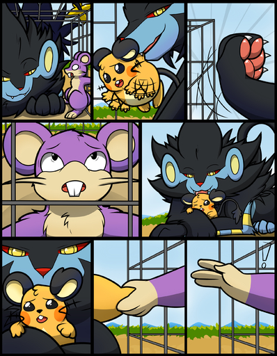 absurd_res ambiguous_gender bars big_dom_small_sub cage comic dedenne dominant dominant_ambiguous dominant_feral fan_character felid feral forced generation_1_pokemon generation_4_pokemon generation_6_pokemon group hi_res kuroodod larger_ambiguous licking lifting luxray macro mammal micro micro_on_macro mouth_hold panicking petplay pokemon_(species) predatory_look prisoner rattata rodent roleplay scared size_difference smaller_ambiguous struggling tess_the_luxray tongue tongue_out trapped video_games // 2100x2700 // 2.4MB