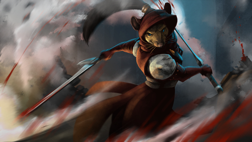 16:9 ambiguous_gender anthro armor blood blue_eyes bodily_fluids brown_body brown_fur clothed clothing duo fur holding_object holding_sword holding_weapon hood ipoke mammal melee_weapon murid murine rat rodent sword video_games weapon whiskers zosha_(armello) // 1280x720 // 982.9KB