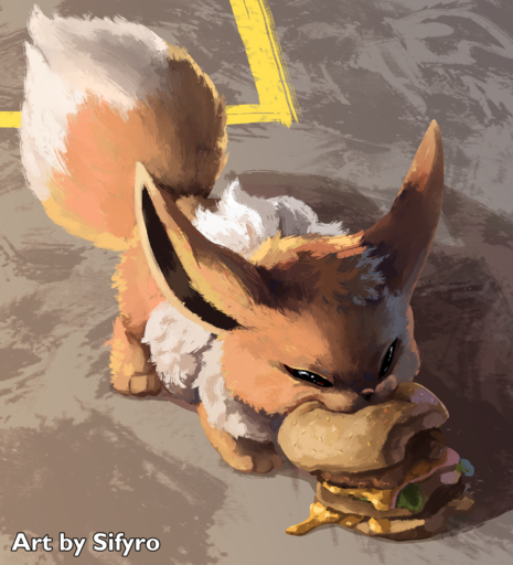 amongus angry bite blitzdrachin burger canid conditional_dnp eevee feral fluffy food hi_res mammal mane monch pokemon_(species) video_games // 1867x2057 // 3.9MB
