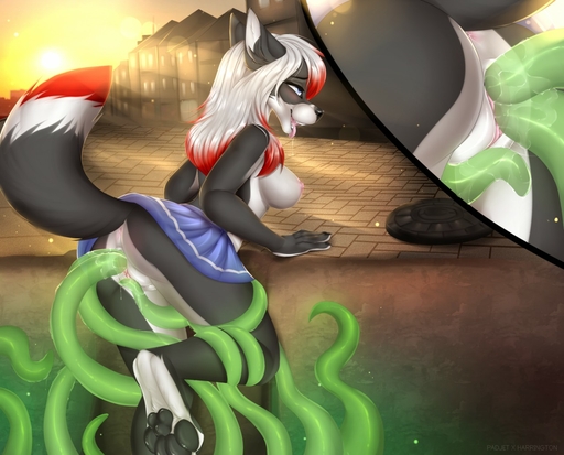 2018 4_toes 5_fingers anthro areola biped black_nose black_pawpads bodily_fluids bottomwear breasts canid canine canis clothed clothing day detailed_background digital_media_(artwork) digitigrade double_penetration double_vaginal drooling eyelashes feet female fingers genital_fluids genitals green_tentacles hair looking_pleasured mammal nipples no_underwear open_mouth outside padjetxharrington pawpads penetration pussy pussy_juice saliva samantha_snow skirt sky smile solo standing sun teeth tentacles toes tongue vaginal vaginal_penetration white_hair wolf // 1280x1033 // 213.2KB