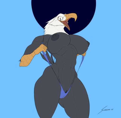 2021 5_fingers abs accipitrid accipitriform anthro avian bald_eagle beak biceps big_breasts big_nipples bikini bird black_body black_feathers blue_clothing blue_swimwear breasts camel_toe clitoral_hood clitoris clothed clothing curvy_figure deltoids digital_media_(artwork) eagle exposed_breasts feathers female fingers genitals hi_res multicolored_body multicolored_feathers muscular muscular_anthro muscular_female naughty_face navel nipples non-mammal_breasts okura_(jelomaus) open_beak open_mouth open_smile pink_tongue pose puffy_nipples pussy scuted_arms sea_eagle shredded_wheat signature simple_background skimpy sling_bikini smile solo swimwear tail_feathers thick_thighs tongue white_body white_feathers wide_hips yellow_beak // 1546x1514 // 345.5KB