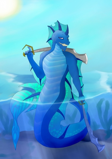 anthro apode captainzepto draconcopode hi_res legless melee_weapon naga outside reptile scalie sea serpentine snake solo sun sword underwater water waterline_view weapon // 899x1280 // 136.4KB