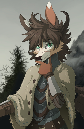 2016 5_fingers anthro black_nose breasts canid canine clothed clothing day detailed_background female fingers fox fur green_eyes grey_hair hair hi_res hioshiru looking_at_viewer mammal outside scar solo tan_body tan_fur white_body white_fur // 840x1280 // 742KB