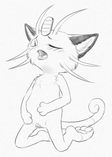 2015 animal_genitalia anthro felid female genitals graphite_(artwork) greyscale looking_at_viewer mammal meowth monochrome nintendo one_eye_closed open_mouth pencil_(artwork) pokemon pokemon_(species) pussy simple_background solo tongue tongue_out traditional_media_(artwork) video_games white_background wink yaroul // 603x844 // 305.6KB
