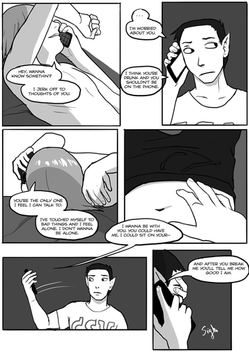 bed bottomwear clothing comic damon_(grimart) dialogue elf english_text furniture grimart hair humanoid humanoid_pointy_ears leto_(grimart) lying male monochrome not_furry pants phone shirt short_hair text topwear // 620x877 // 251.8KB