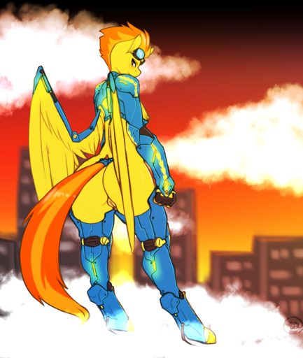 absurd_res anthro armor avante92 big_butt butt clothing equid equine eyewear feathered_wings feathers female genitals glasses goggles hair hi_res horse mammal multicolored_hair pussy smile solo spitfire_(mlp) suit two_tone_hair wings wonderbolts_(mlp) // 2200x2600 // 2.7MB