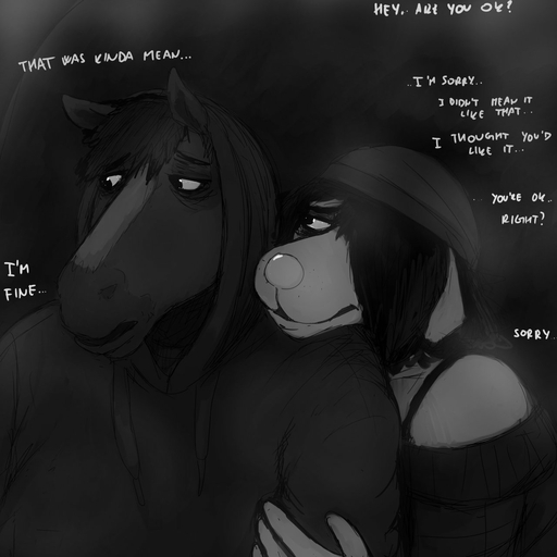 1:1 abandoned abandoned_building black_and_white canid canine canis clothed clothing comic creepy domestic_dog duo equid equine female hi_res hladilnik horse male mammal michelle_(hladilnik) monochrome school text will_(hladilnik) zebra // 1280x1280 // 114.1KB