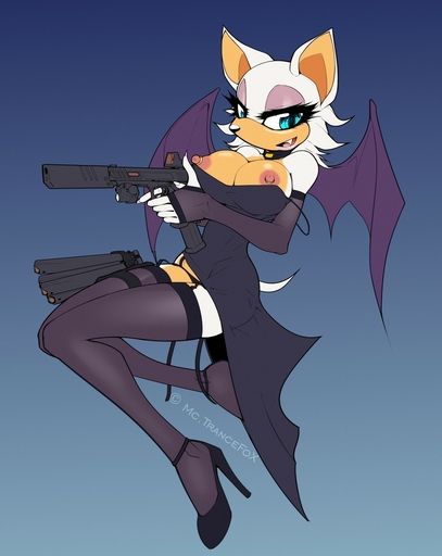 anthro big_breasts black_clothing black_dress blue_eyes breasts brown_body brown_fur chiropteran choker clothed clothing curvaceous curvy_figure dress dual_weapon dual_wielding erect_nipples eyelashes female femme_fatale footwear fur gun hair handgun hi_res high_heels holding_object holding_weapon jewelry legwear lingerie long_sleeves macmegagerc makeup mammal necklace nipple_piercing nipples piercing pistol purple_wings ranged_weapon rouge_the_bat short_hair short_tail simple_background socks solo thigh_highs thigh_socks voluptuous weapon white_body white_fur wings // 953x1200 // 147.1KB
