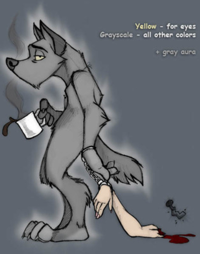 2007 anthro beverage black_body black_eyes black_fur black_nose blood bodily_fluids canid canine canis chain claws coffee dripping english_text eyebrows food fur grey_background half-closed_eyes human looking_at_viewer low_res mammal nails narrowed_eyes severed_arm simple_background text traditional_media_(artwork) watermark wolf wolfy-nail // 314x400 // 30.6KB