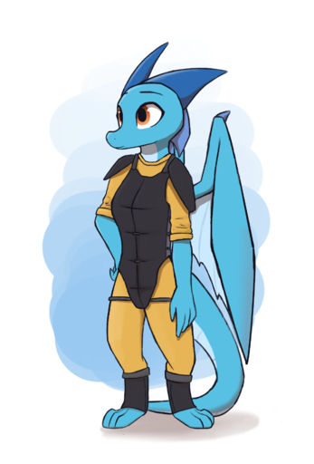 2019 3_toes anthro armor barefoot blue_body body_armor clothed clothing digital_media_(artwork) dragon enginetrap feet female fully_clothed hi_res horn membrane_(anatomy) membranous_wings scalie shaded simple_background solo standing syl_(enginetrap) toes western_dragon wings // 1285x1898 // 764.6KB