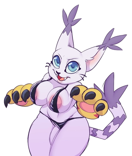 anthro areola bikini breasts clothed clothing clothing_aside colored_sketch digimon digimon_(species) flaccid gatomon gynomorph hi_res intersex looking_at_viewer penis smile solo standing swimwear underwear underwear_aside wide_hips wizzikt // 1541x1820 // 148.3KB