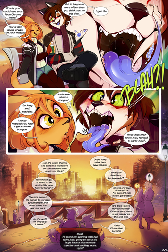 anthro bodily_fluids canid canine clothed clothing comic dialogue duo english_text female hi_res kangaroo long_tongue macropod male mammal marsupial outside saliva sitting spirale spirale_(character) text tongue // 1066x1600 // 1.3MB