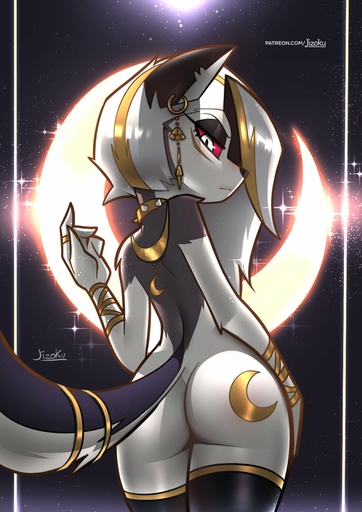 absurd_res anthro butt canid canid_demon collar demon ear_piercing ear_ring female hair hellhound hi_res jewelry jizoku long_hair loona_(helluva_boss) mammal piercing red_sclera solo spiked_collar spikes // 2896x4096 // 739.0KB