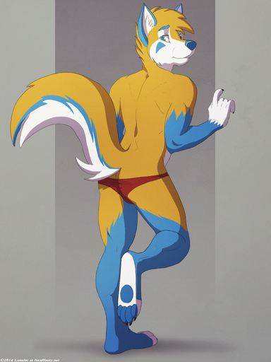 2014 3:4 4_toes 5_fingers anthro barefoot biped blue_body blue_fur butt canid canine claws clothed clothing feet fingers fox foxen_(character) fur lunalei male mammal mostly_nude pawpads simple_background soles solo speedo swimwear toe_claws toes underwear // 720x960 // 582.8KB