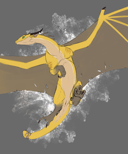 2022 amputee animal_genitalia claws disability dragon female feral flamespitter flying fortune_(flamespitter) genital_slit genitals hi_res horn membrane_(anatomy) membranous_wings missing_arm nude paws scales scalie scar slit solo western_dragon wings yellow_body yellow_scales // 999x1200 // 497.5KB