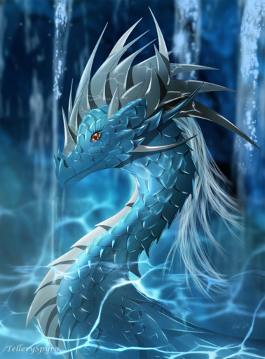 2019 ambiguous_gender blue_body blue_scales digital_media_(artwork) dragon eyelashes feral hi_res horn scales smile solo spines telleryspyro water // 1314x1780 // 3.3MB
