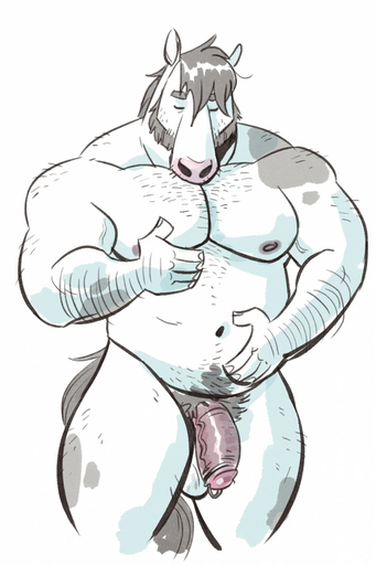 2021 anthro balls beard dramamine equid equine eyes_closed facial_hair facial_markings feeling_up_self fur genital_piercing genitals grey_body grey_fur hand_on_chest hand_on_stomach head_markings hi_res horse male mammal markings multicolored_body multicolored_fur musclegut muscular muscular_anthro muscular_male nude patch_(marking) penis penis_piercing piercing pink_nose pink_penis prince_albert_piercing slightly_chubby slightly_chubby_male solo standing two_tone_body two_tone_fur white_balls white_body white_fur // 852x1280 // 172.1KB