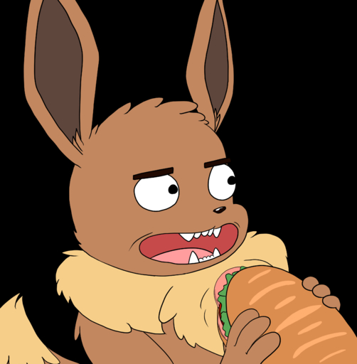 4_fingers absurd_res alpha_channel ambiguous_gender anthro anthrofied black_nose brown_body brown_fur can't_enjoy chromethefox eevee fingers food fur hi_res holding_food holding_object looking_aside meme open_mouth pokemon_(species) pokemorph reaction_image sandwich_(food) solo teeth video_games wide_eyed wtf_face // 3420x3485 // 1.0MB