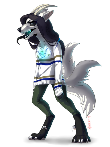 3:4 anthro barefoot biped black_hair black_lips black_tongue canid canine clothed clothing curved_horn demon digitigrade feet female fox hair hauringu hi_res horn hybrid lips mammal open_mouth simple_background smooth_horn solo standing teeth tongue white_background // 900x1200 // 410KB