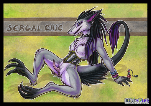 2011 anthro clitoral_hood clothing collar corset female genitals hindpaw lingerie mammal paws piercing prehensile_clitoral_hood pussy reclining sergal solo spread_legs spreading topwear ultraviolet // 1004x705 // 422.3KB