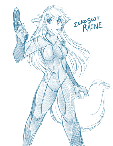 anthro blue_and_white bodysuit canid canine canis clothed clothing conditional_dnp crossover female fur hair keidran mammal metroid monochrome nintendo raine_silverlock simple_background sketch skinsuit solo tight_clothing tom_fischbach twokinds video_games webcomic webcomic_character white_background wolf zero_suit // 850x1100 // 347.1KB