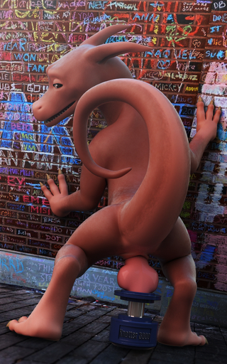 2017 3_fingers 3d_(artwork) brick_wall claws cookie_(critterclaws) crittermatic digital_media_(artwork) dildo dildo_sitting dragon female feral fingers fucking_machine graffiti hi_res knot knotted_dildo leaning looking_back machine penetration rear_view sex_toy solo toe_claws vaginal wall_(structure) wingless_dragon // 1080x1729 // 2.8MB