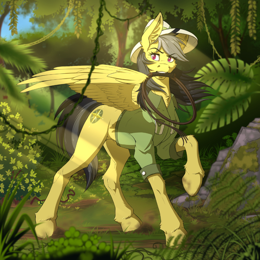 1:1 clothed clothed_feral clothing daring_do_(mlp) equid equine female feral friendship_is_magic hasbro hi_res horse jungle mammal my_little_pony outside pegasus solo twotail813 whip wings // 2000x2000 // 2.8MB