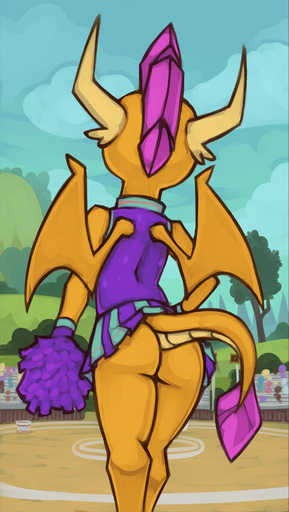 anthro bottomless butt cheerleader clothed clothing cloud dragon female friendship_is_magic hasbro hi_res marsminer my_little_pony no_underwear outside plant rear_view scalie sky smolder_(mlp) solo standing tree upskirt wings // 1070x1897 // 1011.8KB