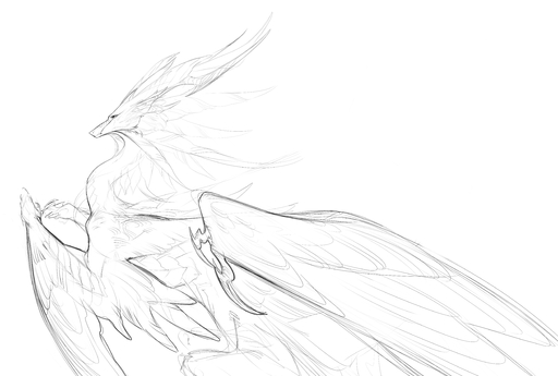 2020 absurd_res ambiguous_gender digital_media_(artwork) dragon feathered_dragon feathered_wings feathers feral hi_res horn kassillea monochrome simple_background sketch solo white_background wings // 5000x3369 // 3.6MB