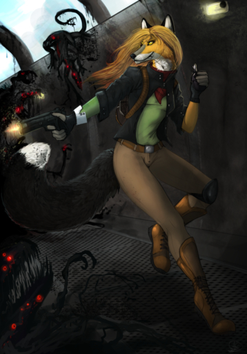 5_fingers ambiguous_gender anthro araivis-edelveys black_nose blonde_hair canid canine clothed clothing detailed_background digitigrade female fingers fox fur group hair holding_object holding_weapon mammal orange_body orange_fur smile standing weapon yellow_eyes // 700x1000 // 861.8KB