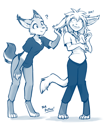 ? anthro barefoot basitin bent_over blue_and_white conditional_dnp cramped duo ear_tug ears_outwards ears_up feet felid feline female femalefemale hi_res madelyn_adelaide mammal monochrome paws pivoted_ears surprise tom_fischbach twokinds unknown_character webcomic // 1130x1320 // 569.8KB
