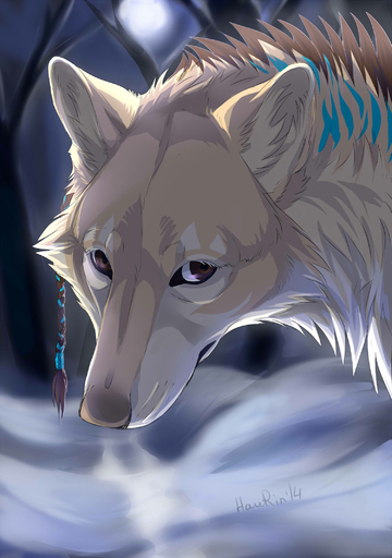 2014 ambiguous_gender canid canine canis domestic_dog feral fur hauringu hi_res mammal moon night outside purple_eyes solo tan_body tan_fur tan_nose wolf // 1500x2135 // 256.2KB