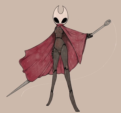 anthro arthropod black_body breasts featureless_breasts female genitals hi_res hornet_(hollow_knight) insect melee_weapon polearm pussy scruffythedeer simple_background spear video_games weapon white_head // 2116x1971 // 291.5KB