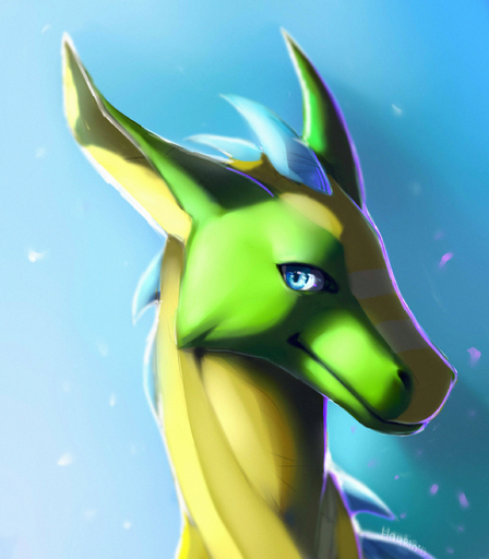 2013 absurd_res blue_background blue_eyes dragon green_body green_skin hauringu hi_res scalie simple_background smile solo spines // 2112x2416 // 777KB