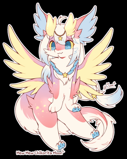 2019 4:5 alpha_channel ambiguous_gender anthro blue_eyes chikorita_moon dragon fur furred_dragon hair hi_res jewelry kemono long_hair necklace outline pink_body pink_fur simple_background smile solo standing transparent_background white_background white_body white_fur wings // 1200x1500 // 879.7KB