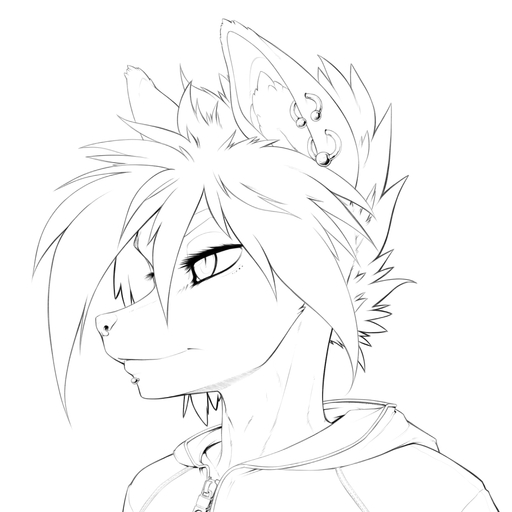 1:1 anthro black_and_white bust_portrait canid canine clothing ear_piercing facial_piercing fox hair hoodie lip_piercing male mammal monochrome piercing portrait short_hair simple_background sketch smile sneakerfox solo topwear white_background // 900x900 // 192.7KB