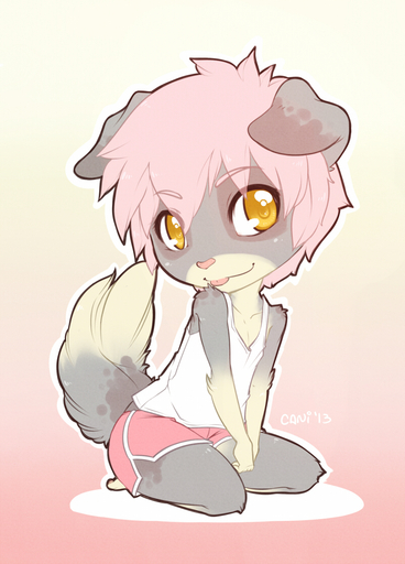 anthro canid canine caninelove canis chibi digital_media_(artwork) domestic_dog female hair mammal pink_hair pink_nose solo tongue // 800x1112 // 660.1KB