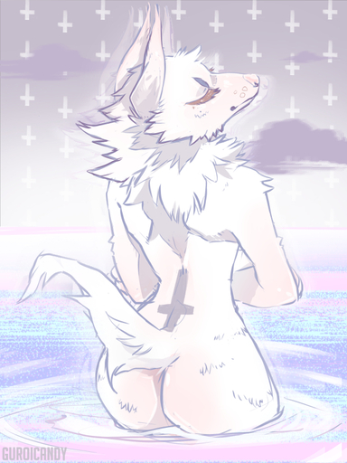 3:4 anthro butt canid canine cloud female fur grungecandy mammal nude partially_submerged smile solo standing // 600x800 // 381.1KB