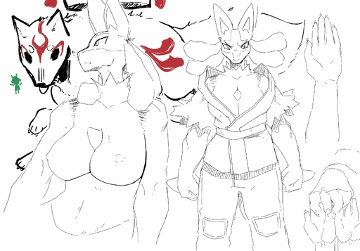 absurd_res anthro asian_clothing bottomwear breasts canid canine canis capcom clothing east_asian_clothing female goonie-san hi_res japanese_clothing kimono looking_aside lucario mammal mega_evolution mega_lucario nintendo nipples pants pokemon pokemon_(species) sketch solo spike_(disambiguation) video_games wolf ōkami // 3300x2300 // 636.6KB