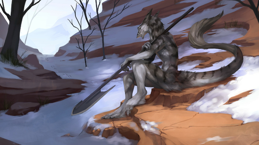 16:9 4_fingers blue_eyes claws countershading digitigrade fingers foot_tuft fur grey_body grey_fur hi_res hindpaw long_tail male melee_weapon nude outside paws plant polearm poleaxe rock sergal sitting snow solo striped_body striped_fur stripes tail_tuft toe_claws tree tuft weapon widescreen winter zephra // 1920x1080 // 360.7KB