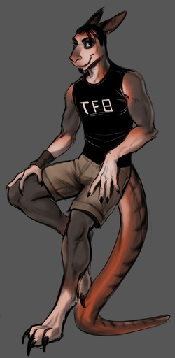 anthro chris_(totesfleisch8) clothed clothing ear_piercing facial_hair goatee hi_res kangaroo looking_at_viewer macropod male mammal marsupial piercing shirt simple_background sketch smile solo tank_top text text_on_clothing text_on_shirt text_on_tank_top text_on_topwear topwear totesfleisch8 // 625x1280 // 86.2KB