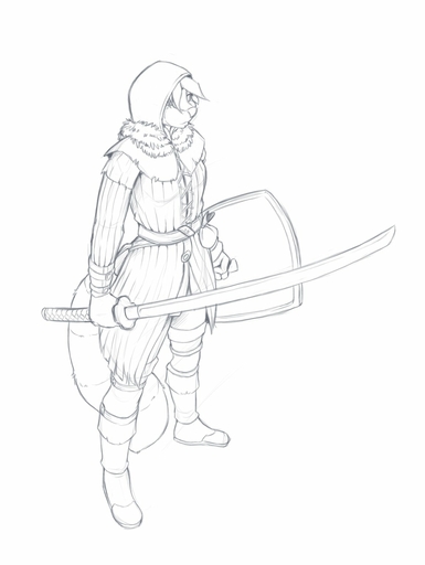 2017 ailurid anthro clothed clothing conditional_dnp dark_souls female fromsoftware hair hi_res holding_object holding_sword holding_weapon jay_naylor lynne mammal melee_weapon monochrome red_panda shield solo standing sword video_games weapon // 1152x1533 // 85.9KB