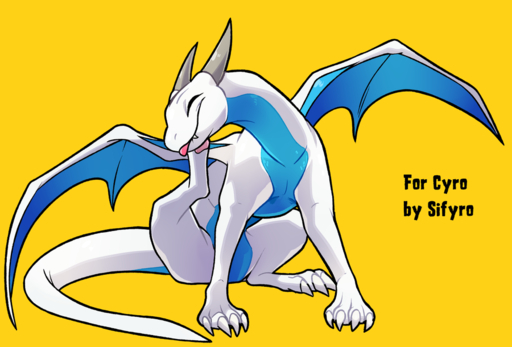 ambiguous_gender blitzdrachin conditional_dnp cyro_(cyroderg) dragon eyes_closed feral happy scratching simple_background sitting solo tongue wings yellow_background // 900x610 // 296.0KB