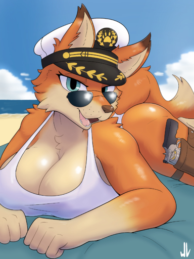 2022 anthro beach beach_towel big_breasts blue_eyes breast_rest breasts brown_nose butt canid canine cheek_tuft chest_tuft cleavage clothed clothing cloud digital_drawing_(artwork) digital_media_(artwork) dipstick_ears dipstick_tail eyewear facial_tuft female fox fur gun gun_holster hat headgear headwear hi_res inner_ear_fluff looking_at_viewer lying mammal markings multicolored_body multicolored_ears multicolored_fur naval_uniform navy_hat one-piece_swimsuit open_mouth orange_body orange_fur outside ranged_weapon seaside shaded shoulder_tuft signature soft_shading solo sunglasses swimwear tail_markings thigh_holster towel tuft two_tone_body two_tone_fur uniform weapon white_clothing whitev // 1500x2000 // 1.5MB